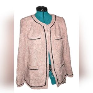 Vtg Diane Gilman Rainbow Tweed Jacket Professional Pink Blazer Zip Front Sz M